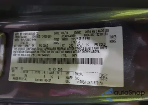 2014 Ford Escape S z USA, uszkodzony, nr VIN 1FMCU0F71EUC14920